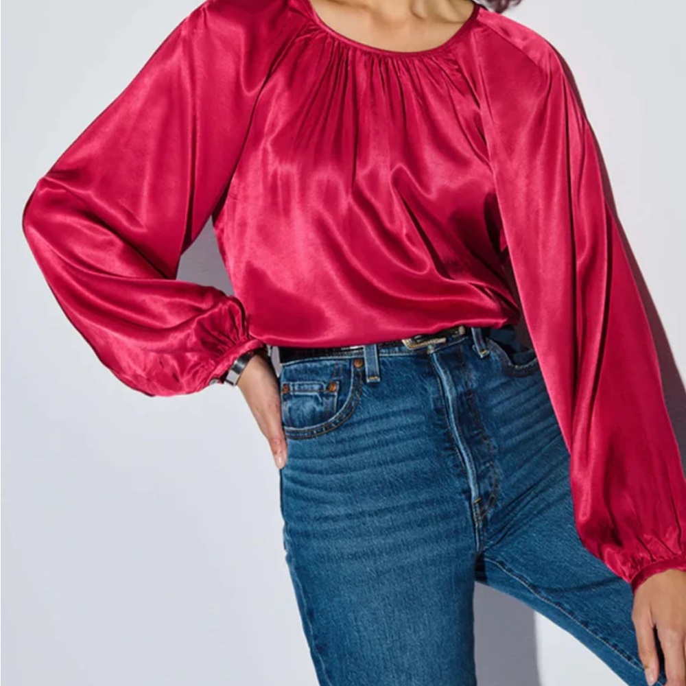 Nation LTD Eveline Raglan Satin Top in Raspberry Jam